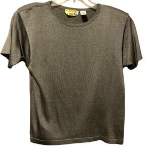 Vintage Liz Claiborne Collection Silver Gray Metallic Knit Blouse Top Stretch